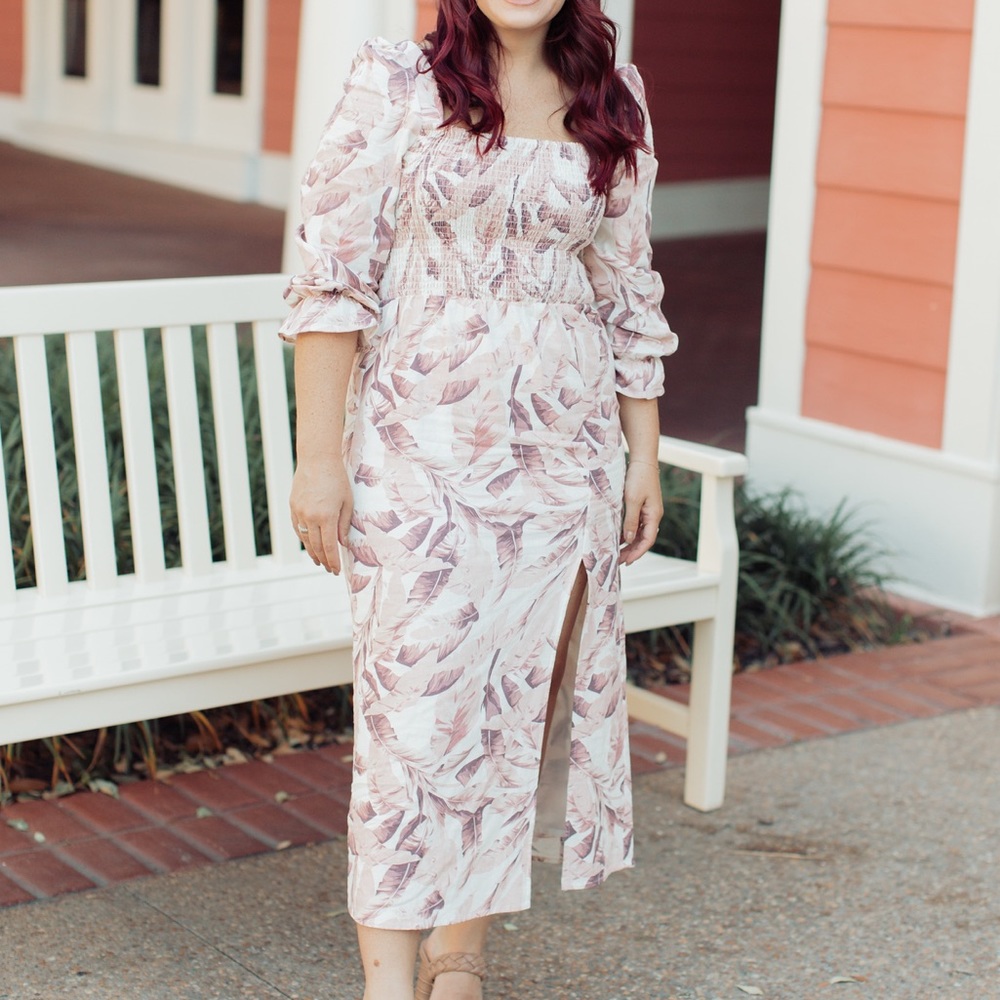 Linen dress with pink and white floral